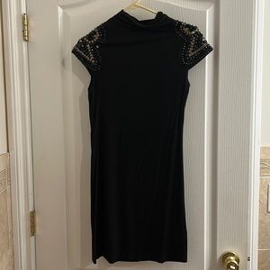 Jeweled shoulder black mini dress size S